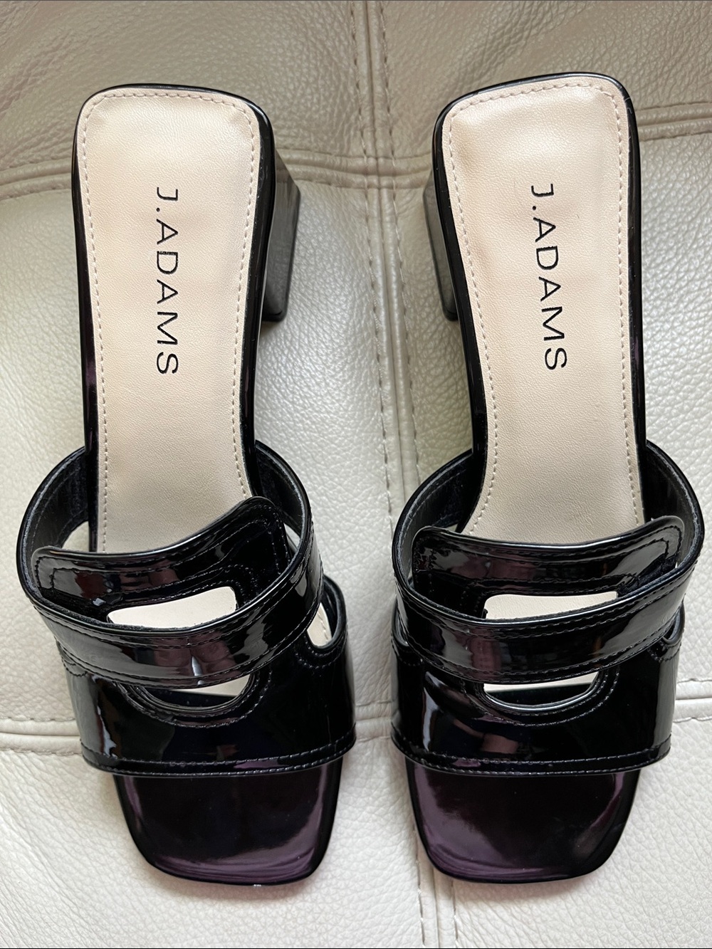 J Adams Deborah Black Patent Open-Square Toe Slide Mules Size 6.5 - Picture 2 of 8